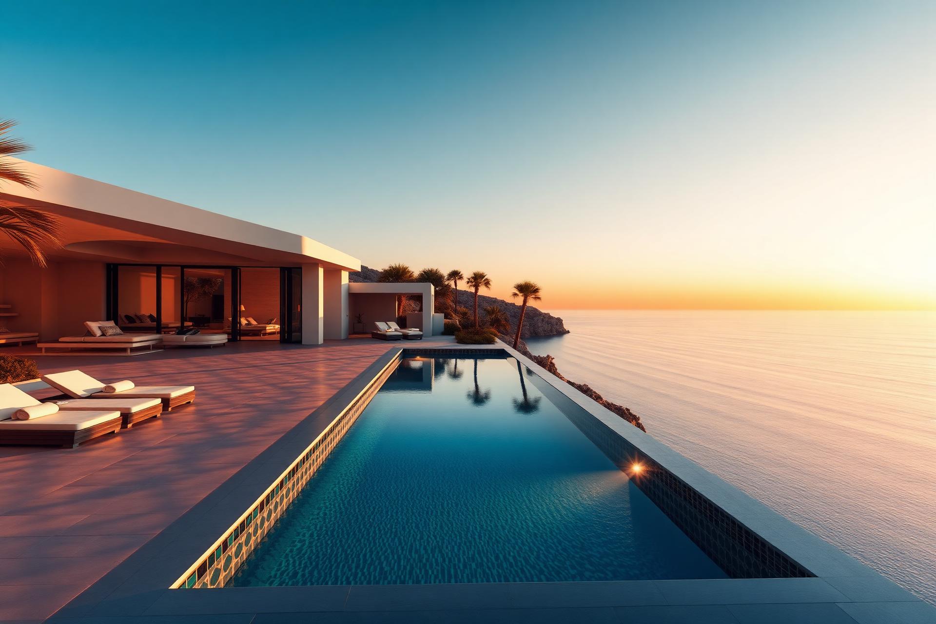 Private clifftop villa at sunset